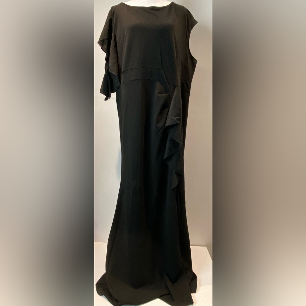 Alisa Womens Black One Sleeve Wrap Evening Gown Dress Size 4X